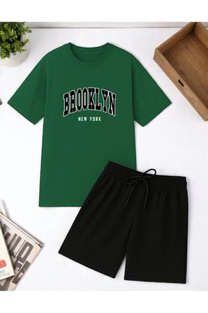 Unisex Brooklyn Baskılı Tasarım Şort Takım