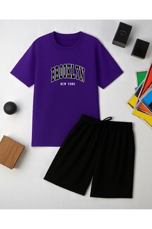 Unisex Brooklyn Baskılı Tasarım Şort Takım