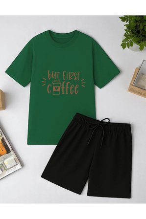 But First Coffee Baskı Şort Takım