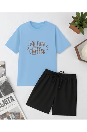 But First Coffee Baskı Şort Takım