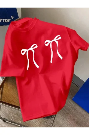 Unisex Çift Kurdele Tasarım Basklı Tshirt