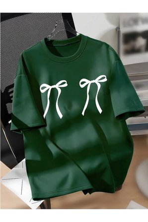 Unisex Çift Kurdele Tasarım Basklı Tshirt
