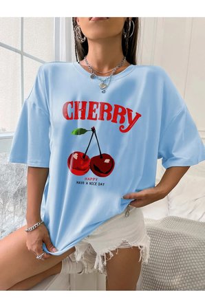 Unisex Happy Cherry Tasarım Basklı Tshirt