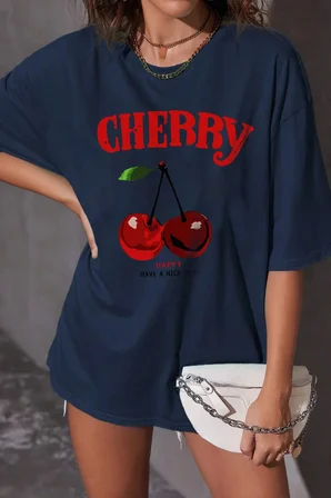 Unisex Happy Cherry Tasarım Basklı Tshirt
