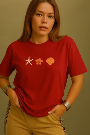 Unisex İstiridye Kabuk Tasarım Basklı Tshirt