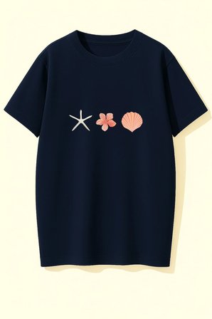 Unisex İstiridye Kabuk Tasarım Basklı Tshirt