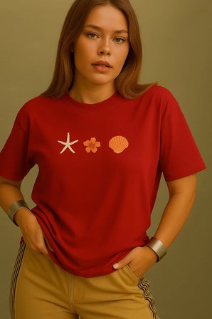 Unisex İstiridye Kabuk Tasarım Basklı Tshirt