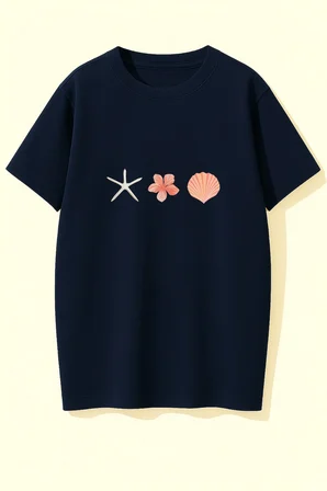 Unisex İstiridye Kabuk Tasarım Basklı Tshirt