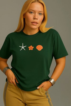 Unisex İstiridye Kabuk Tasarım Basklı Tshirt