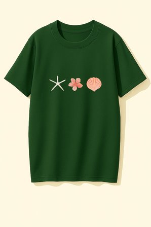 Unisex İstiridye Kabuk Tasarım Basklı Tshirt