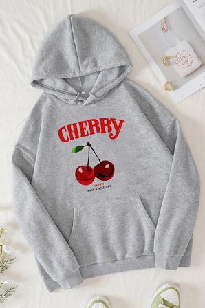 Unisex CHERRY Tasarım Basklı Sweatshirt
