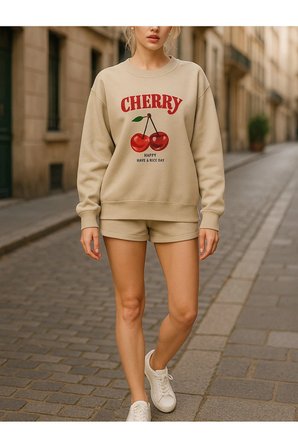 Unisex HappyCherry Tasarım Basklı Sweatshirt