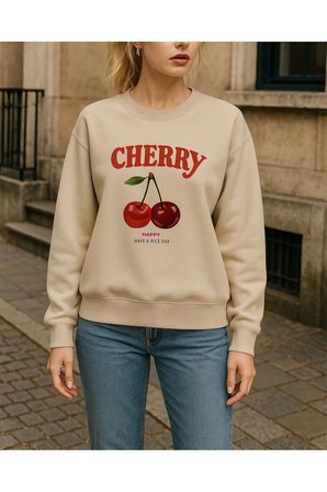 Unisex HappyCherry Tasarım Basklı Sweatshirt