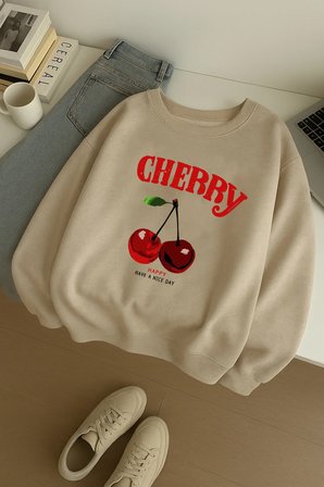 Unisex HappyCherry Tasarım Basklı Sweatshirt