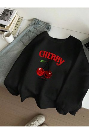 Unisex HappyCherry Tasarım Basklı Sweatshirt
