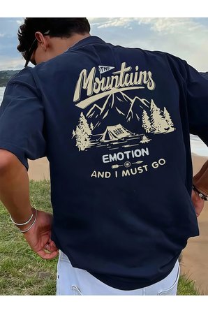 Unisex Mountain Tasarım Basklı Tshirt