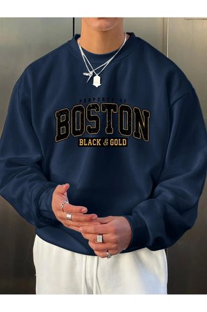 Unisex Boston Baskılı Oversize Sweatshirt