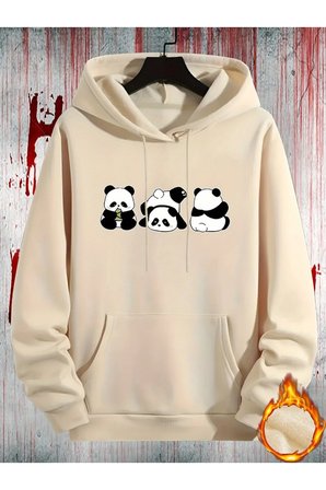 Unisex Sevimli Pandalar Baskılı Oversize Sweatshirt
