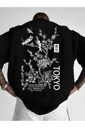 Unisex Tokyo Baskılı Oversize Tişört