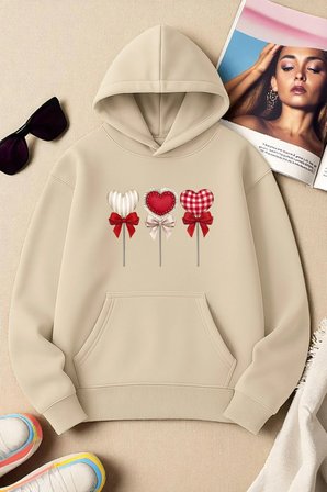 Unisex Kalp Lolipop Detayli Baskılı Oversize Sweatshirt