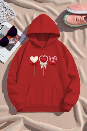 Unisex Kalp Lolipop Detayli Baskılı Oversize Sweatshirt