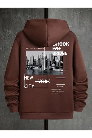 Unisex Brooklyn Bridge Baskılı Oversize Sweatshirt