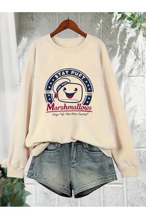 Unisex Sevimli Marshmallows Baskılı Oversize Sweatshirt