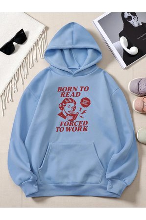 Unisex Born To Read Baskılı Oversize Sweatshirt