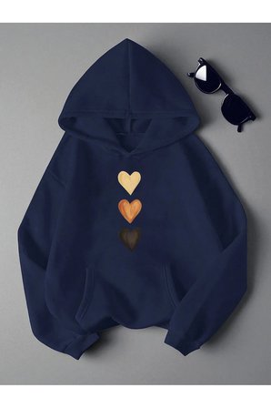 Unisex Sirali Kalp Baskılı Oversize Sweatshirt