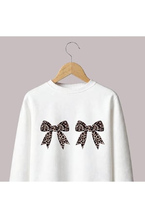 Unisex Leopar Desenli Kurdele Baskılı Oversize Sweatshirt