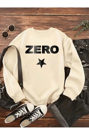 Unisex Zero Baskılı Oversize Sweatshirt