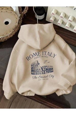 Unisex Rome Italy Baskılı Oversize Sweatshirt