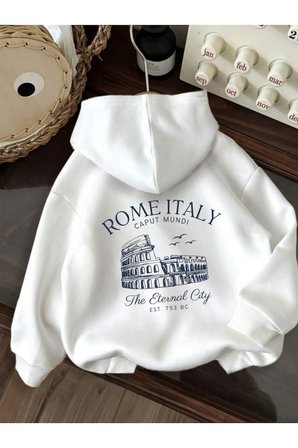 Unisex Rome Italy Baskılı Oversize Sweatshirt