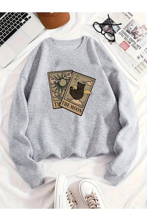 Unisex Tarot Kart Baskılı Oversize Sweatshirt