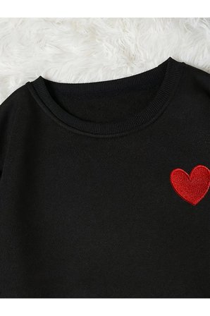 Unisex Kirmizi Kalp Desenli Baskılı Oversize Sweatshirt