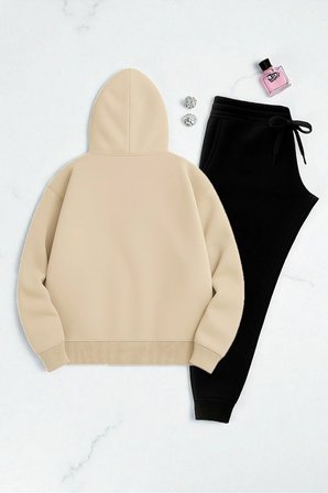 Unisex Be Happy Baskılı Oversize Sweatshirt Takım