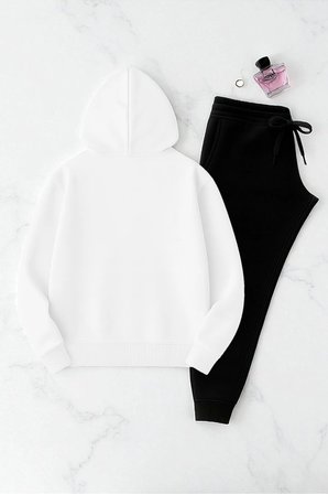 Unisex Be Happy Baskılı Oversize Sweatshirt Takım