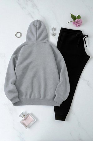 Unisex Be Happy Baskılı Oversize Sweatshirt Takım