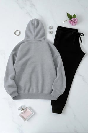 Unisex Be Happy Baskılı Oversize Sweatshirt Takım