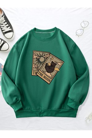 Unisex Tarot Kart Baskılı Oversize Sweatshirt