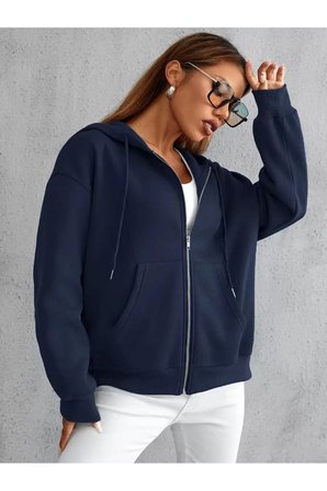 Unisex lacivert Fermuarlı Kapüşonlu Sweatshirt