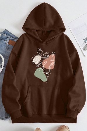 Unisex Portrait & Flower Baskılı Oversize Sweatshirt
