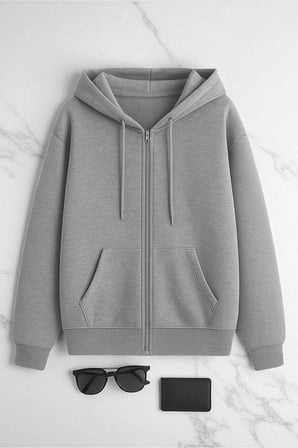 Unisex Lacivert & Gri Fermuar Kapüşonlu Sweatshirt 2 ' li Fırsat Paketi