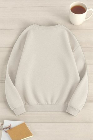 Unisex Leopar Kalp Desenli Baskılı Oversize Sweatshirt