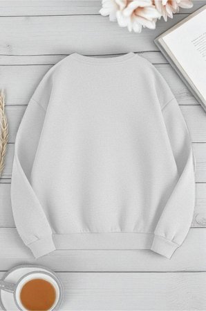 Unisex Leopar Kalp Desenli Baskılı Oversize Sweatshirt