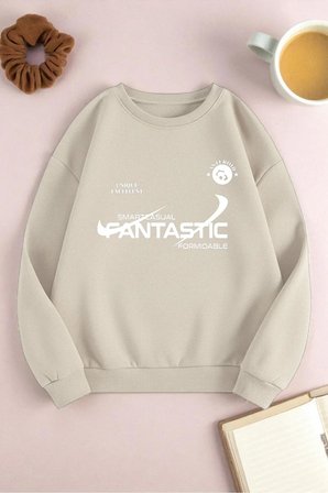 Unisex Fantastic Baskılı Oversize Sweatshirt