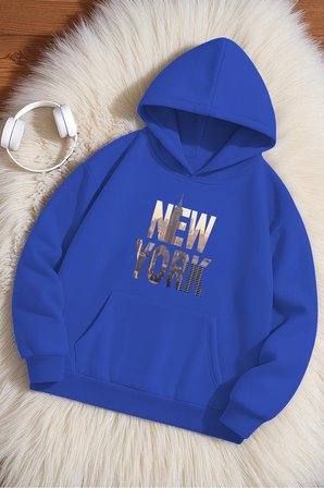New York Baskılı Oversize Sweatshirt