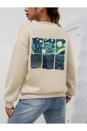 Unisex Vangogh Baskılı Tasarım Oversize Sweatshirt