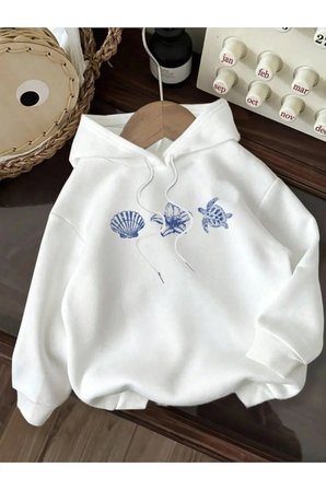 Unisex Deniz Istiridye Baskılı Tasarım Oversize Sweatshirt