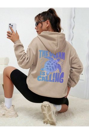 Unisex The Ocean is Calling Baskılı Tasarım Oversize Sweatshirt